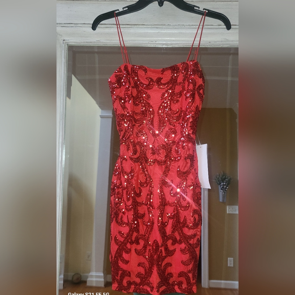 Red Sequin Mini Dress Lovely Day sz. Small NWT